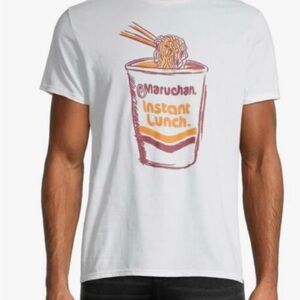 Playful White Short Sleeve Tee with Noodle Graphic